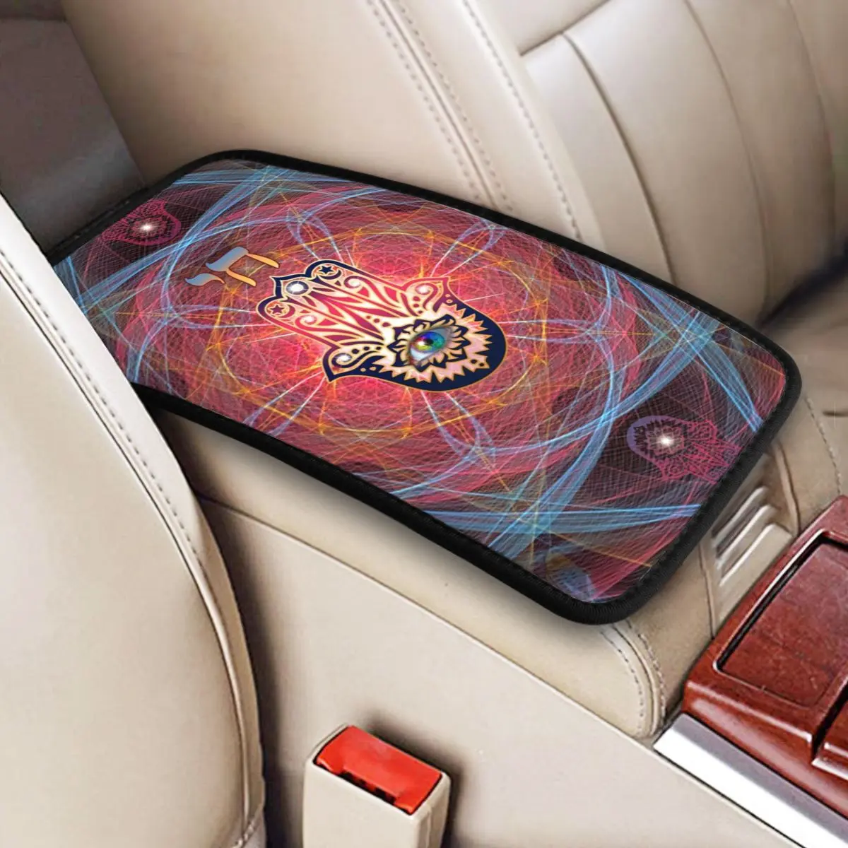 

Center Handle Box Pad Cushion for Car Hamsa Hand Armrest Cover Mat Interior Amulet Luck Symbol Hand of Fatima Storage Box Cover