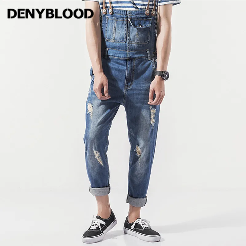 Denyblood Jeans Mens Distressed Jeans Ripped Denim Overalls Bib Pants Jumpsuit for Mens 2022 Casual Pants jean baggy vintage
