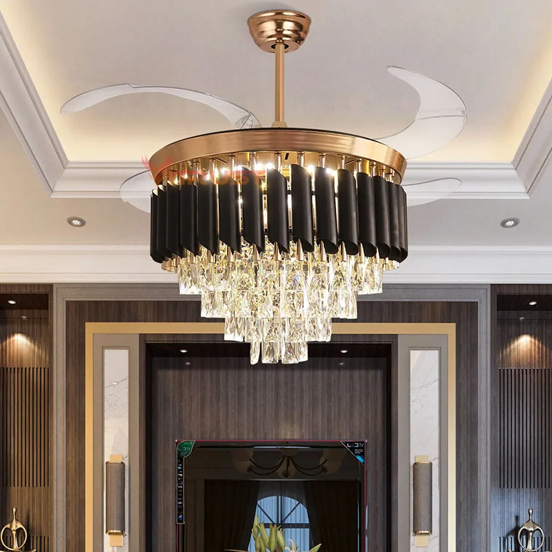 

Ceiling fan with Nordic style led light, 42 inch glass lighting, invisible, suitable for living room, dining room and bedroom