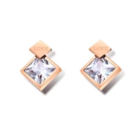 ersatile plated rose gold gold womens single diamond earrings simple love glitter diamond titanium steel earrings for women