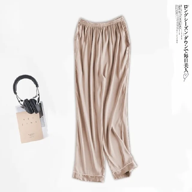 Spring Summer Satin Sleep Wear Women Pajama Solid Loose Sleeping Bottoms Ice Silk Pant Female Calf-Length Pants Lounge Home Wear