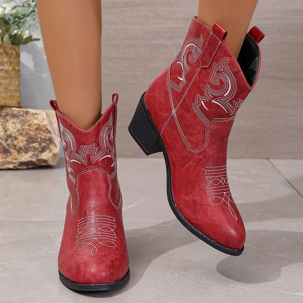 Женские ботильоны в стиле панк на массивном каблуке вестерн