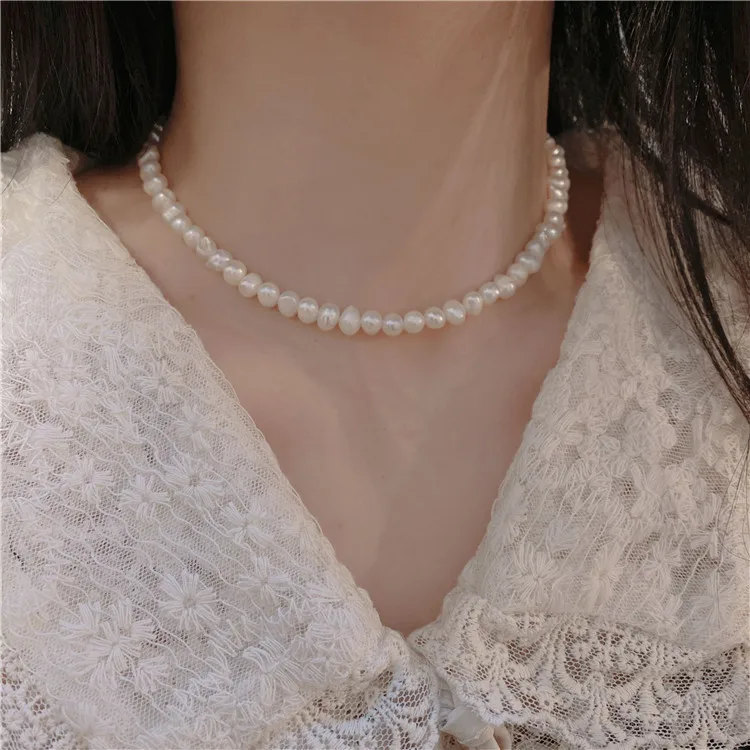 

2022 Korean Handmade Freshwater Pearl Beads Choker Necklace Jewelry