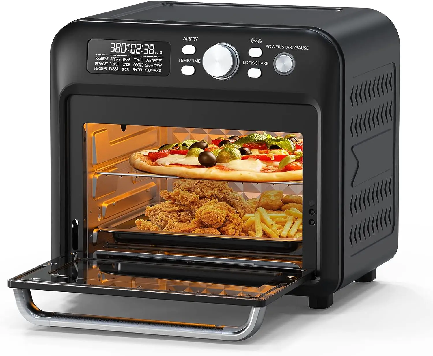 

Fryer Oven, 15-in-1 Family-Sized Toaster Oven, 19 QT Convection Oven with Child Lock, Fits 10-inch Pizza, 6-Slice Toast, Button