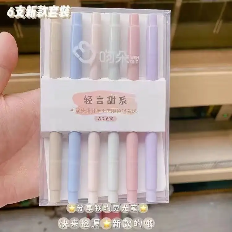 

Double Tip Highlighter Pens 6 pcs/set Kawaii Candy Color Manga Markers Midliner Pastel Highlighter Set Stationery