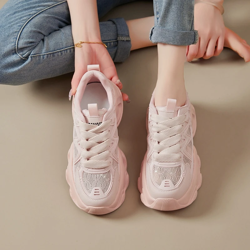 Женские кроссовки из полиуретана Autuspin уличные модные розового цвета сетчатые