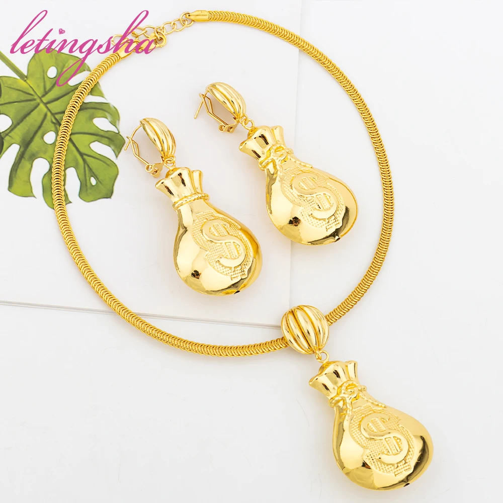 

Fukubukuro Jewelry African Fashion Set Necklace Earring Women Luxury Golden Trendy Classic Italian Style Party Wedding Design