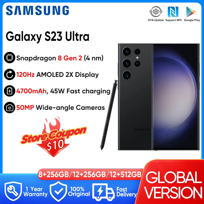 Samsung Galaxy S23 смартфон с 5,7-дюймовым дисплеем, процессором Snapdragon 8, ОЗУ 256 ГБ, ПЗУ 512 ГБ, Android 13, 6,8 мАч
