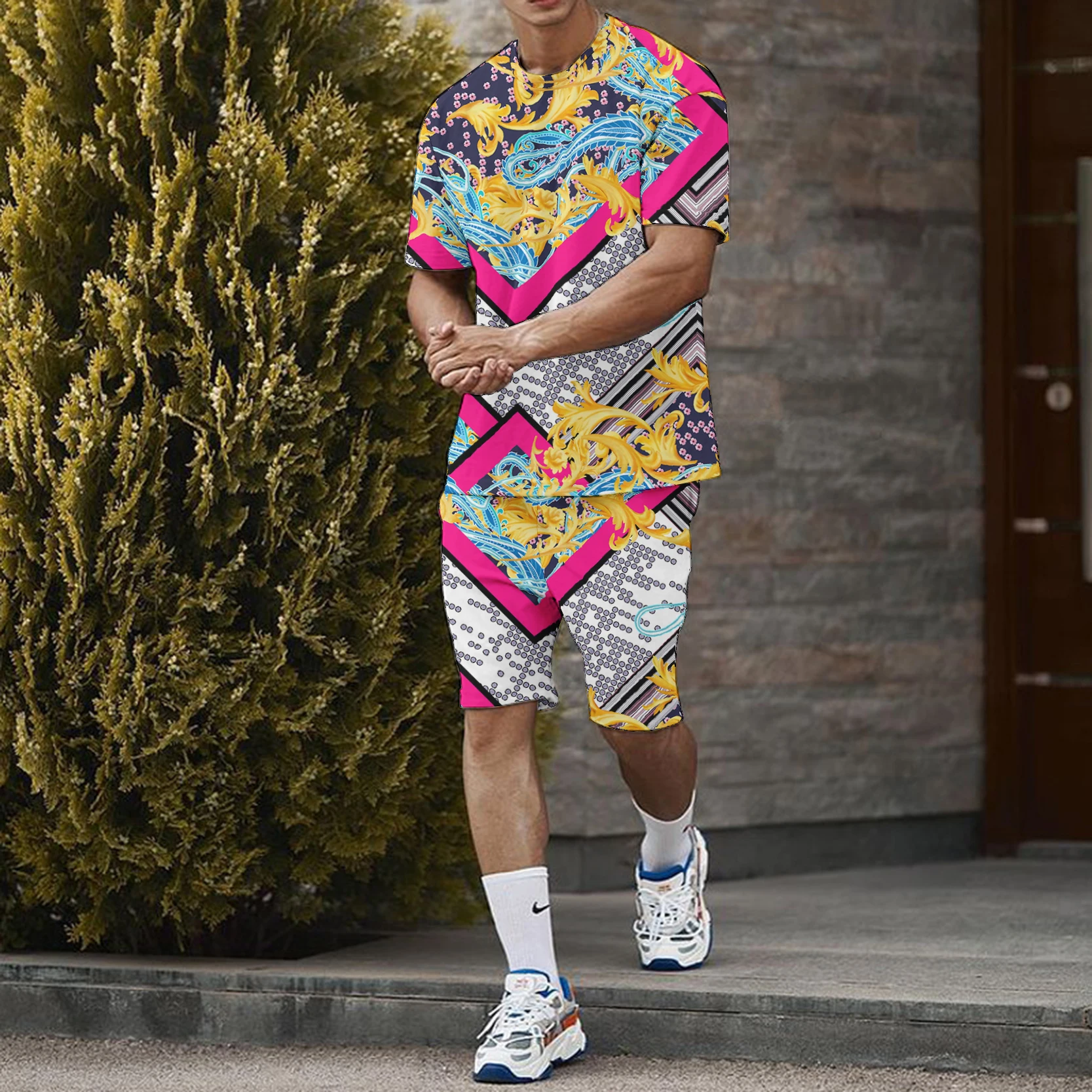 Summer T-shirt Men Casual Sets Tracksuit Man's Sportwear Jogging Fashion 3D Print Two Pierce Oversize Outfit Gym Street Clothes