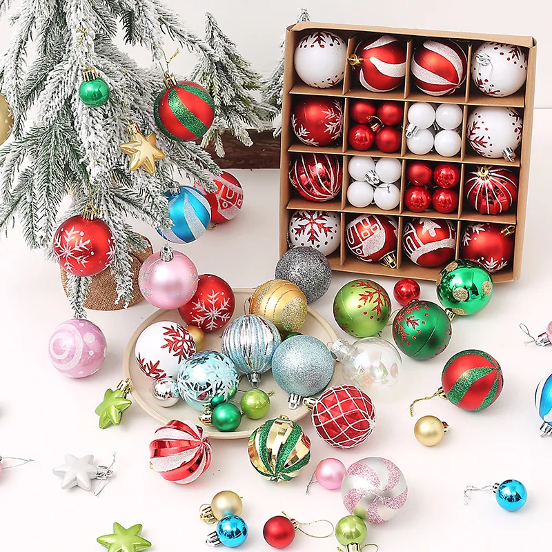 

42 Pieces of Christmas Painted Ball Gift Box 3cm/6cm Set Christmas Tree Decorative Ball Gift Hanging Decorations