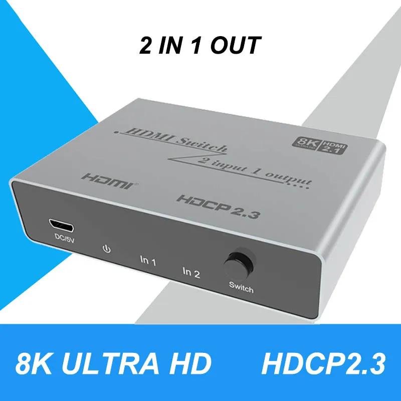 

HDMI переключатель 8K @ 60 Гц, 4K @ 120 Гц, 2x1 переключатель, 2 в 1 выход для PS4 PS5, ноутбука, ПК, телевизор, монитор 4K HDMI, 1x2 сплиттер, двунаправленный переключатель