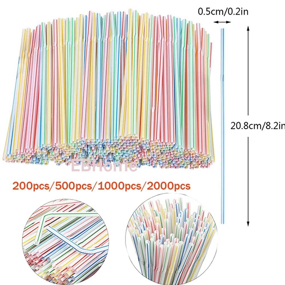 

2000PCS Disposable Straws Reusable Plastic Striped Bendable Drink Tube Bendy Straws for Gatherings Wedding Party Accessories