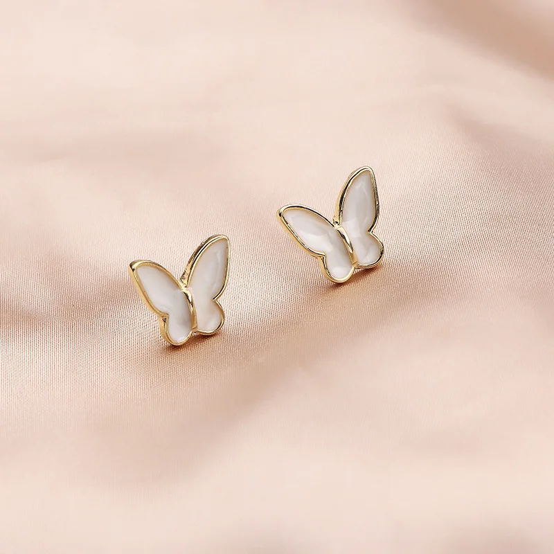 Милые маленькие серьги-гвоздики в виде бабочки для женщин белые эмалированные