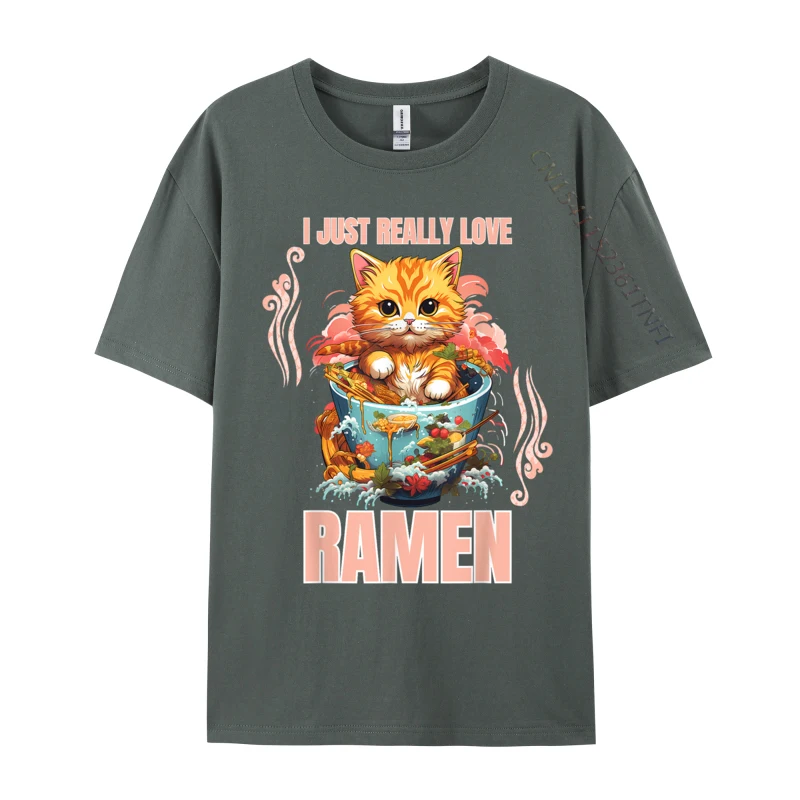Kawaii Cat Eating Ramen Noodle I Just Really Love с принтом на топах Футболка Все хлопковые мужские