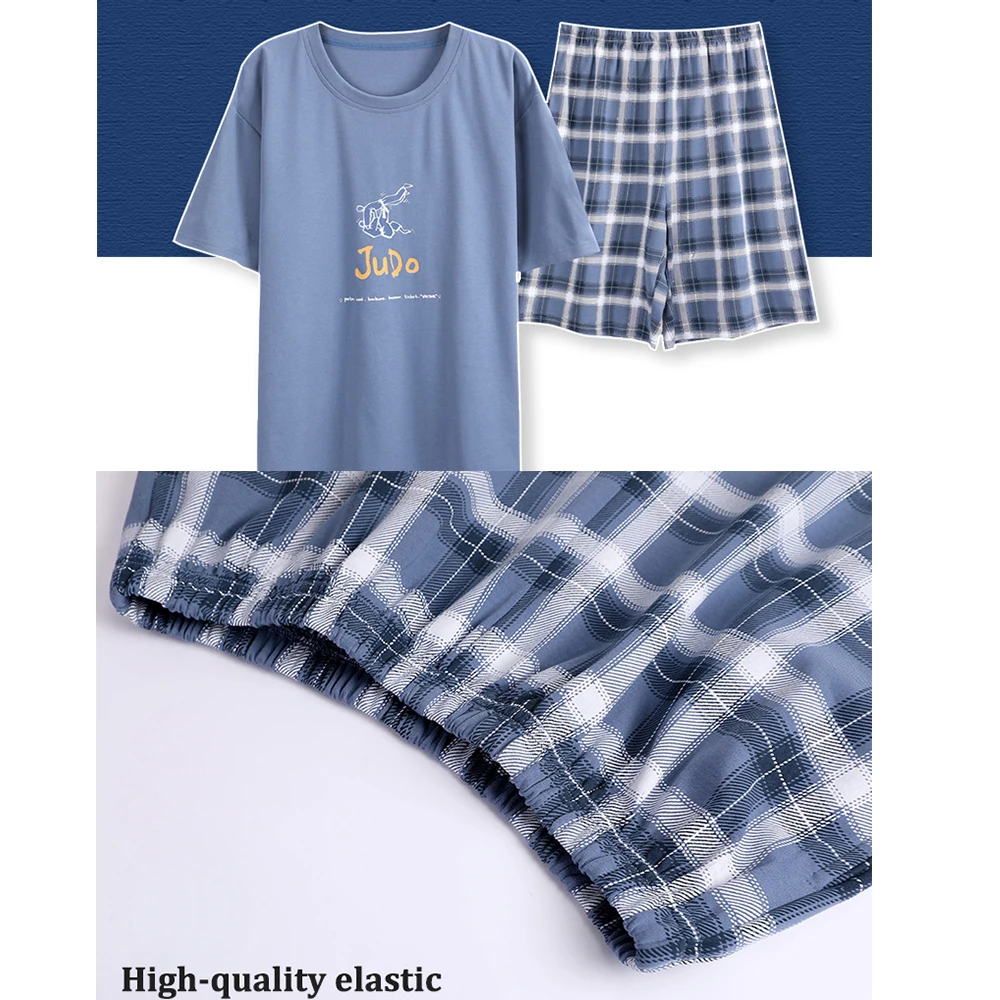 Casual Simple Men's Elastic Tracksuit Trendyol Print Sleepwear Plaid Pants Shorts 100% Cotton Pijamas Pajama Sets Pijama Hombre