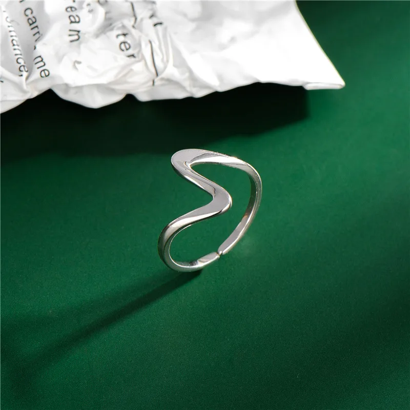 

S925 Sterling Silver Big Wave Opening Ring Female Creative Index Ring Personality Trendy Hand Jewelry For Women