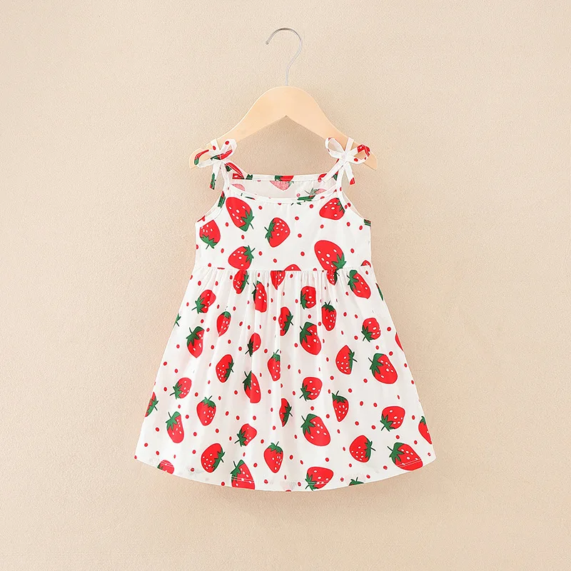 

SAILEROAD 2-6Y 2022 New Summer Children Cotton Suspenders Sleeveless Strawberry Dresses Kids for Teen Girls Fashion Clothes