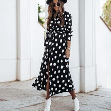 Spring 2022 women's women's retro long dress, casual shirt with flowers and polka dot buttons, (1)