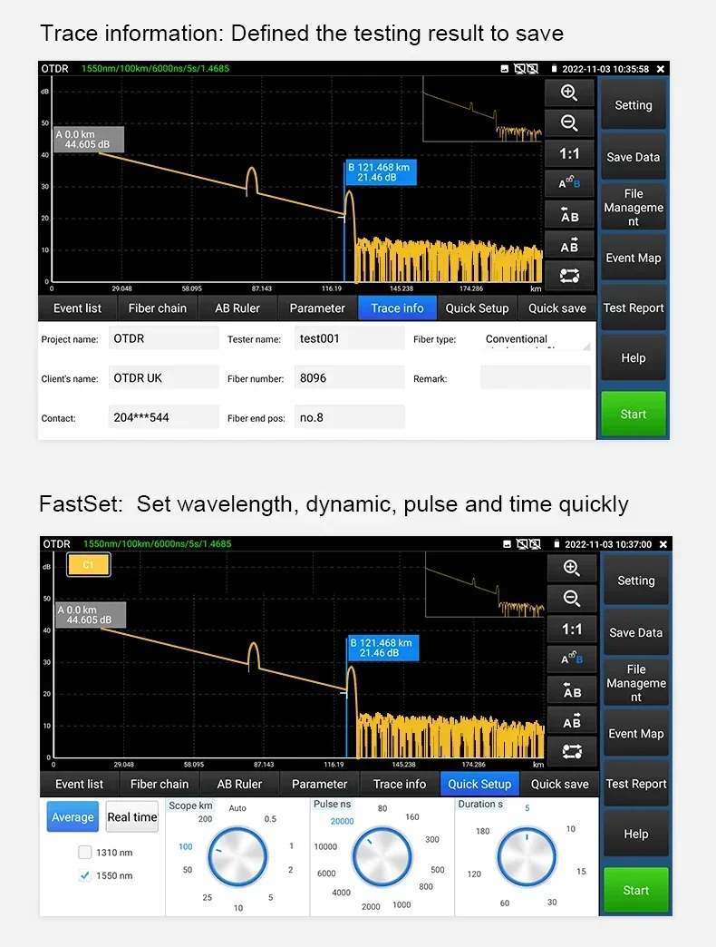 OTDR 1310/1550 Тестер видеонаблюдения MT-6510 с двойной длиной волны 4K H.265 IP 8MP Тест камеры