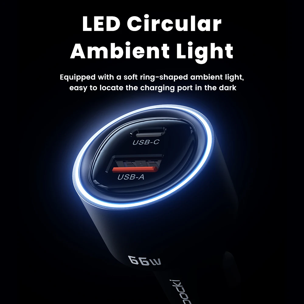 Фото Автомобильное зарядное устройство Toocki 66W USB Type-C с быстрой зарядкой PD 30W SFC PPS для iPhone 17 16 15, Samsung Galaxy S26 S25, Xiaomi, Huawei №5
