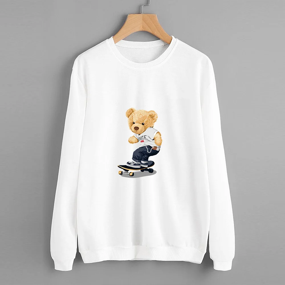

Teen Women Hoodies Clothing Sweatshirts Casual Long Sleeve O Neck Thick Hoody Vintage Y2k Harajuku Fleece Printed Tops Pullovers