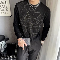 rhinestone mens knitted pullover 2021 autumn winter vintage casual warm knitted sweater fashion round neck tops male clothing