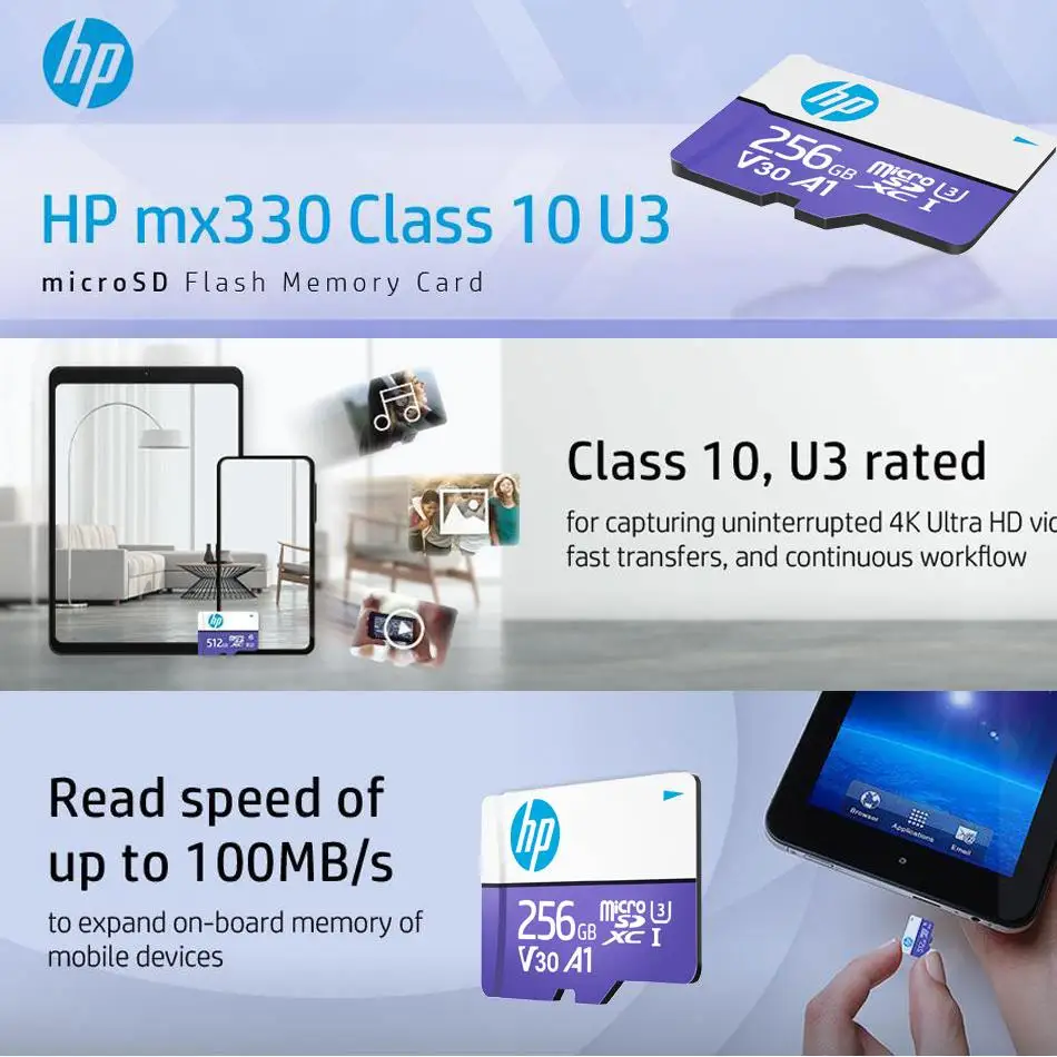 100% оригинальная карта памяти HP Micro SD Class10 U3 MicroSD 64 Гб 128 ГБ 256 SD/TF флэш-карта для