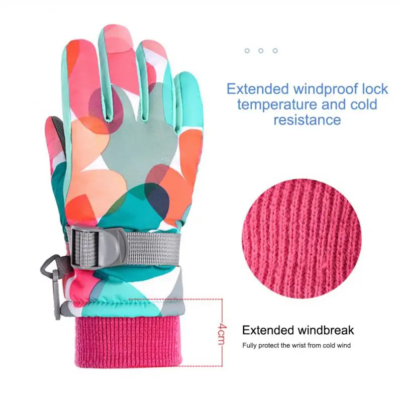 

Winter Children's Warm Gloves Thickened Printed Splicing Ski Gloves Windproof Girl And Boy Outdoor Snow All Finger Gloves