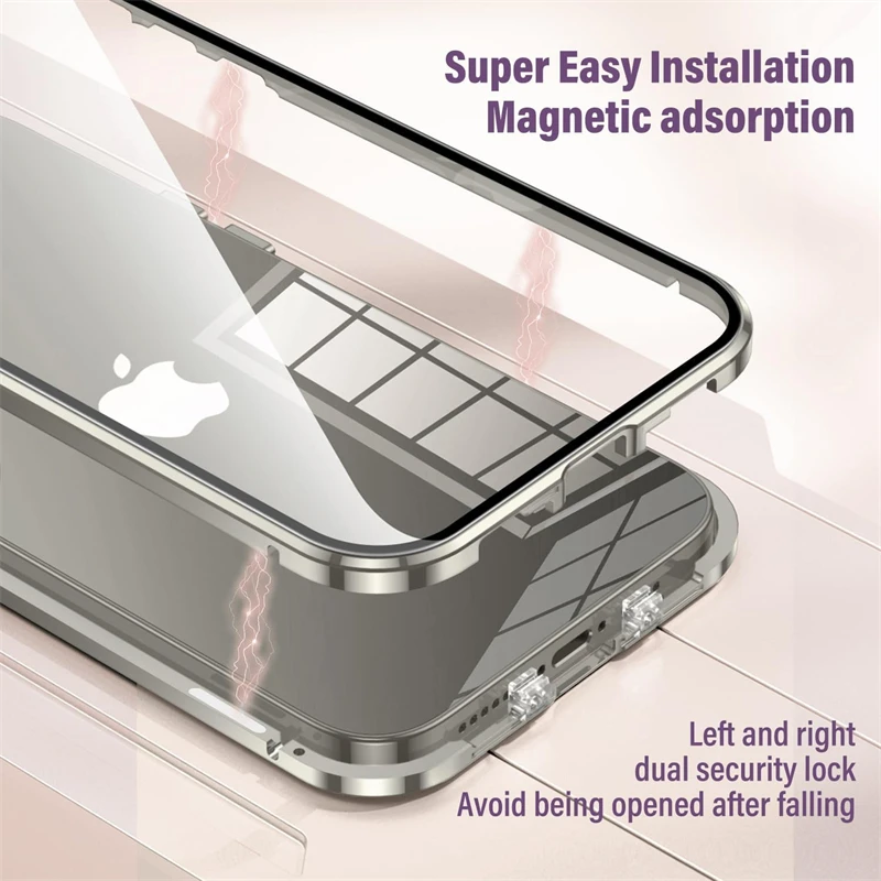 Полный защитный Магнитный чехол 360 ° подходит для iPhone 15 14 13 12 Pro Max двухстороннее