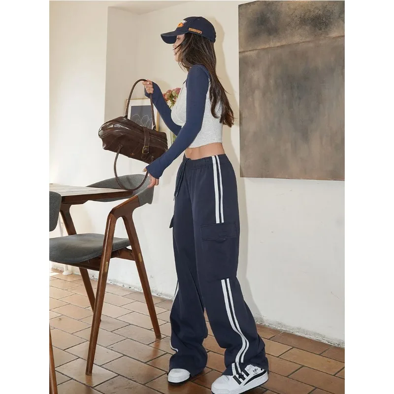 

Женские винтажные спортивные брюки в стиле Харадзюку, в полоску сбоку