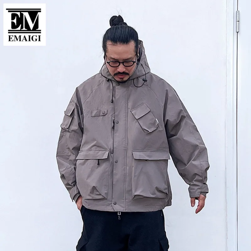 

Куртка-карго мужская с капюшоном, модная уличная Водонепроницаемая ветровка в японском стиле, свободного покроя, в винтажном стиле, городской стиль