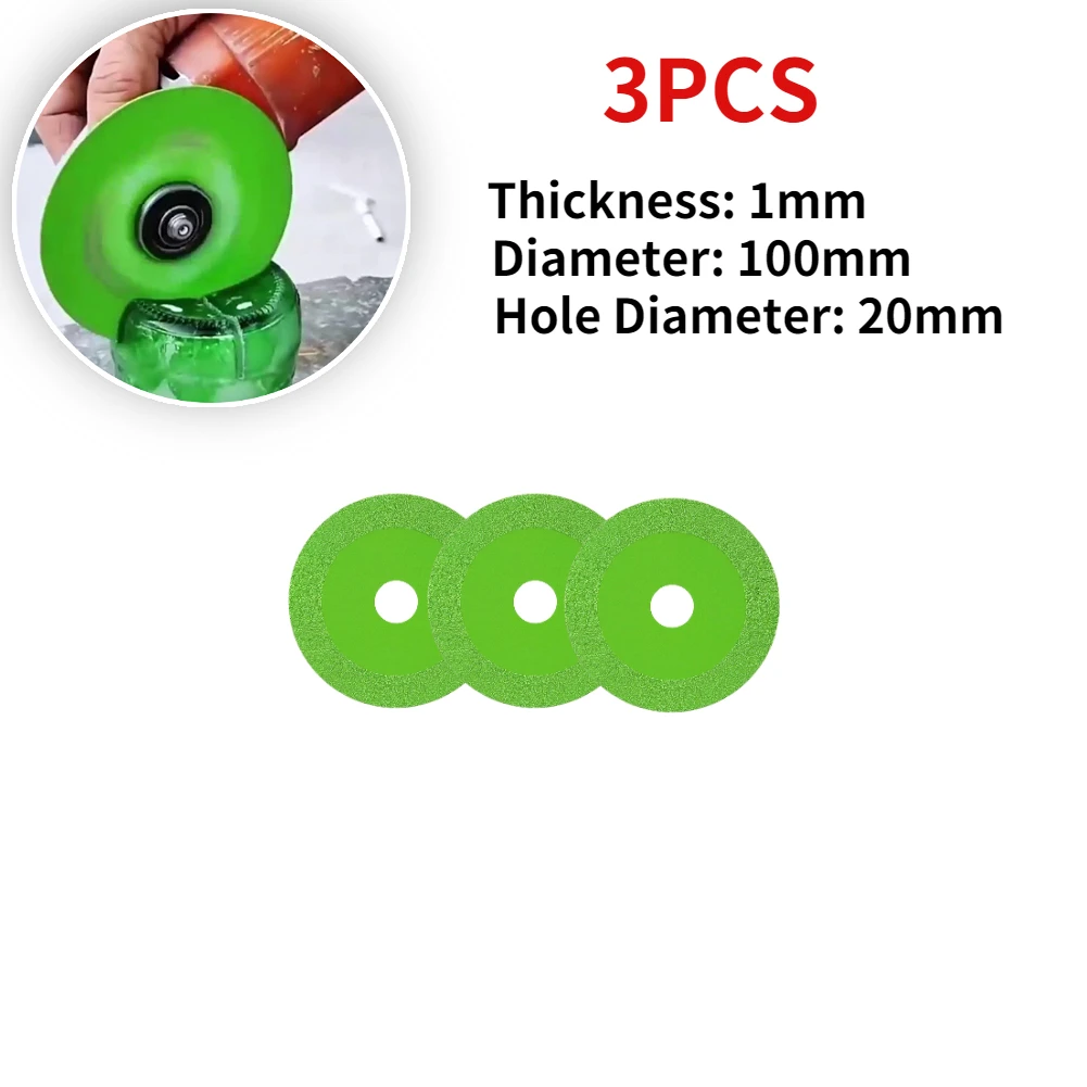 3pcs Glass Cutting Disc 100mm Ultra-thin Saw Blade Jade Crystal Wine Bottles Grinding Chamfering Cutting Blade Glass Cutting