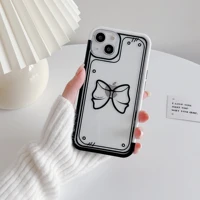 gorgeous bowknot bow phone case for iphone 11 12 13 pro max mini x xs xr 7 8 plus se 2020 contrasting border transparent cover