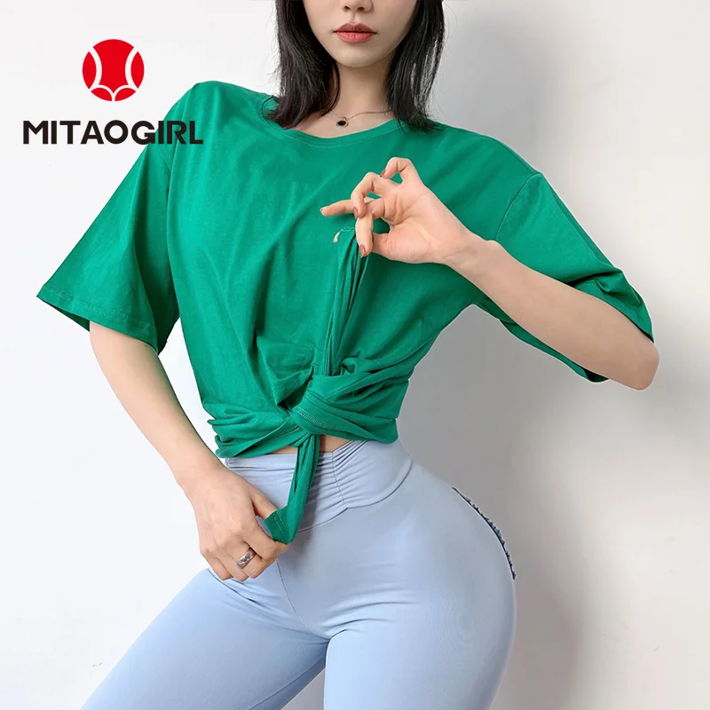 MITAOGIRL Sports T-shirt Women's Quick-drying Breathable Fitness Training Short-sleeved Round Neck Top Loose Yoga Clothes