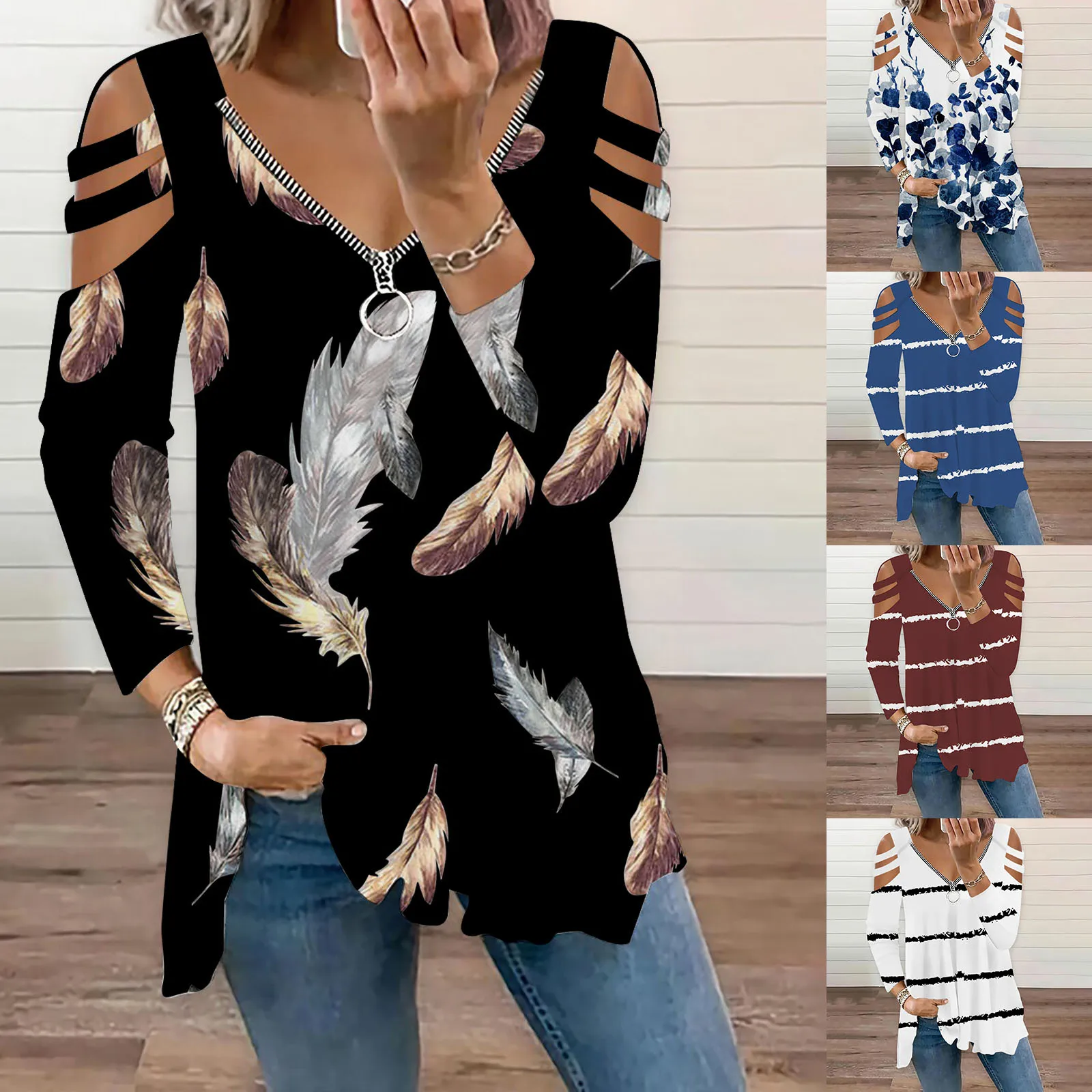 

Womens Fashion Zipper Off Shoulder Long Sleeve Casual Women's Tees Short Sleeve Womens Swim Shirt Womens Cold Gear Long Sleeve