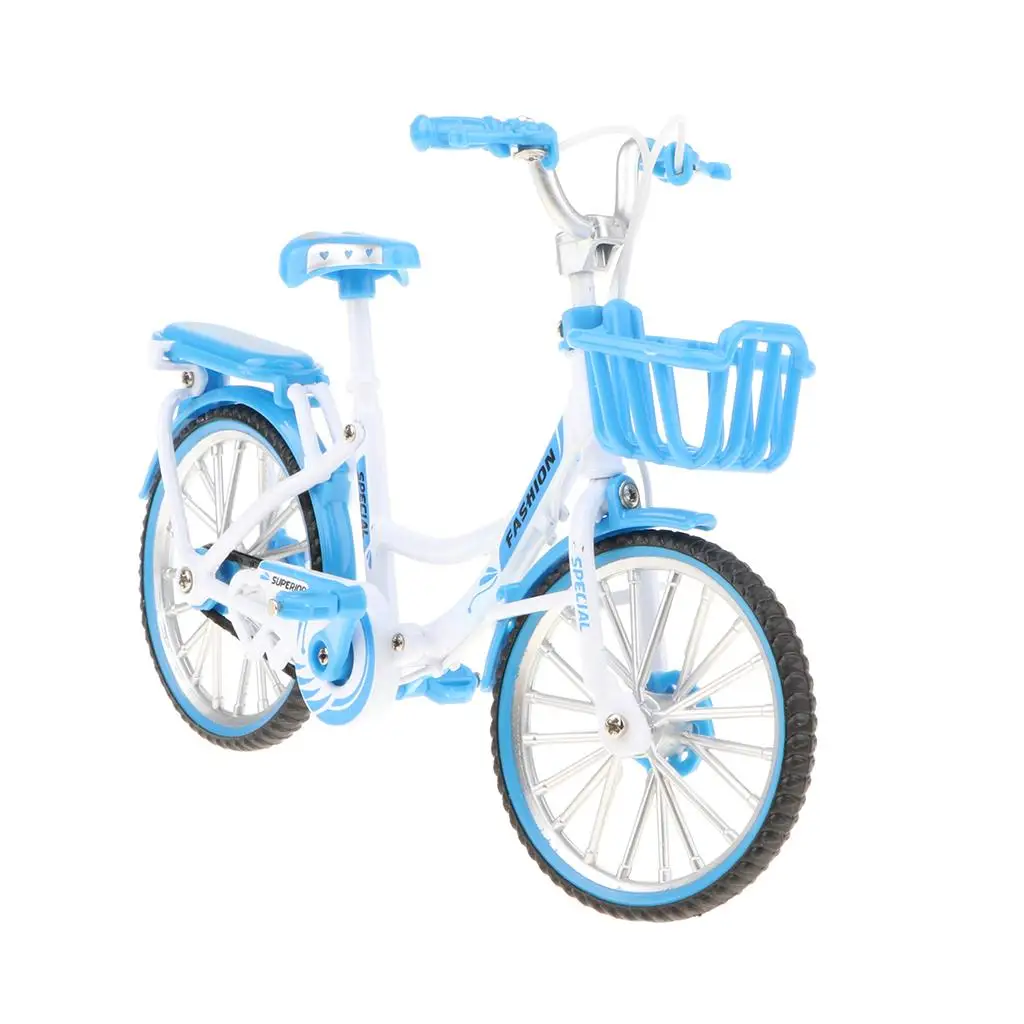 

1:10 Blue Die-cast Bike Model, Metal BM- Bicycle with Basket Collectibles Presents