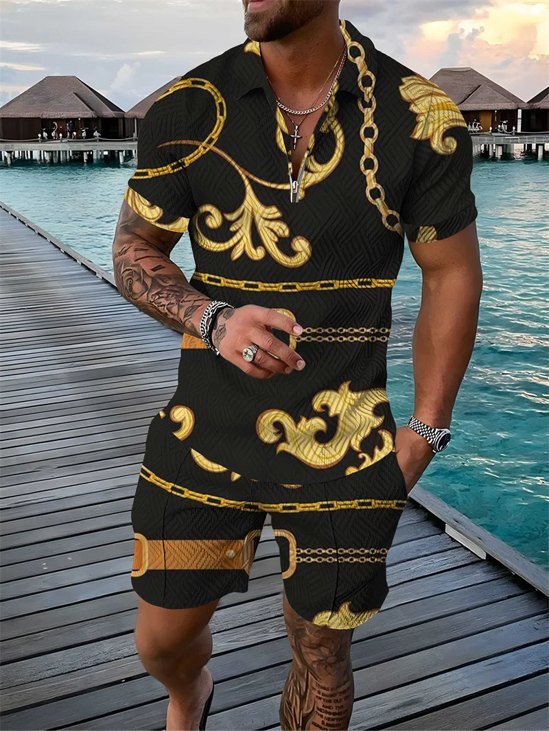 New Summer Men’s Tracksuit Luxury Short Sleeve Polo Shirt Set Brand Fashion 2 Piece Outfits Casual Sportswear Suit  Male Clothes