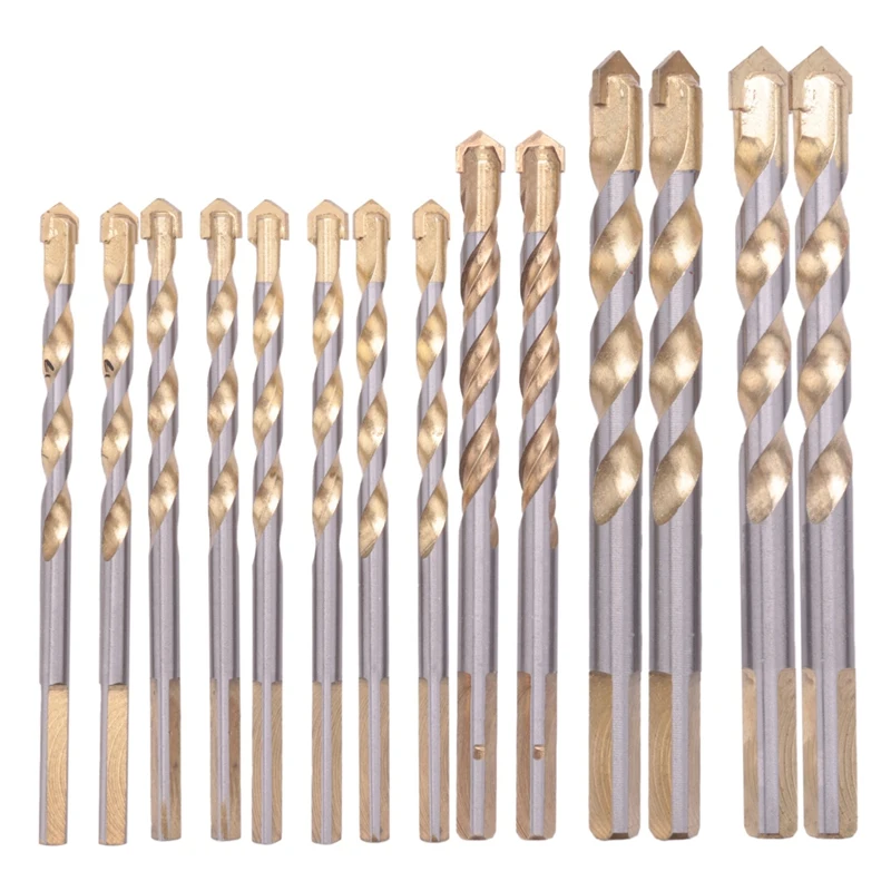 

Retail 14-Piece Drill Bit Set With Storage Case For Drilling Metal, Tile, Concrete, Brick, Glass, Plastic And Wood (Gold)