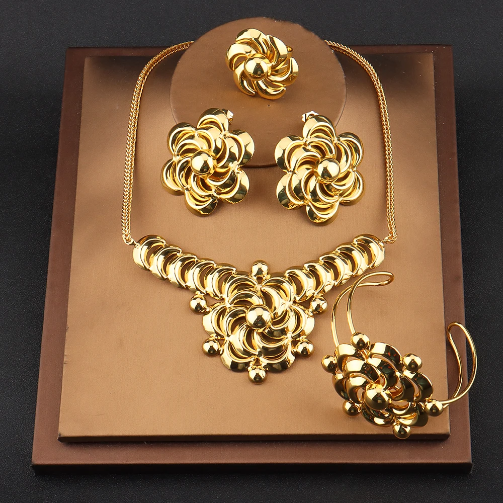

Big Jewelry Sets for Women Dubai Rose Flower Earrings Luxury Quality Necklace Copper 18K Girl Lady Temperament Accessories