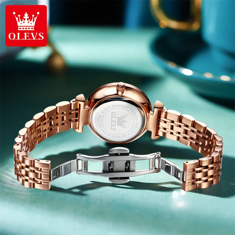 OLEVS Brand Women Watch Rhombus Glass Stainless Steel Rose Gold Simple Waterproof Luminous Ladies Quartz Watches Luxury Reloj enlarge