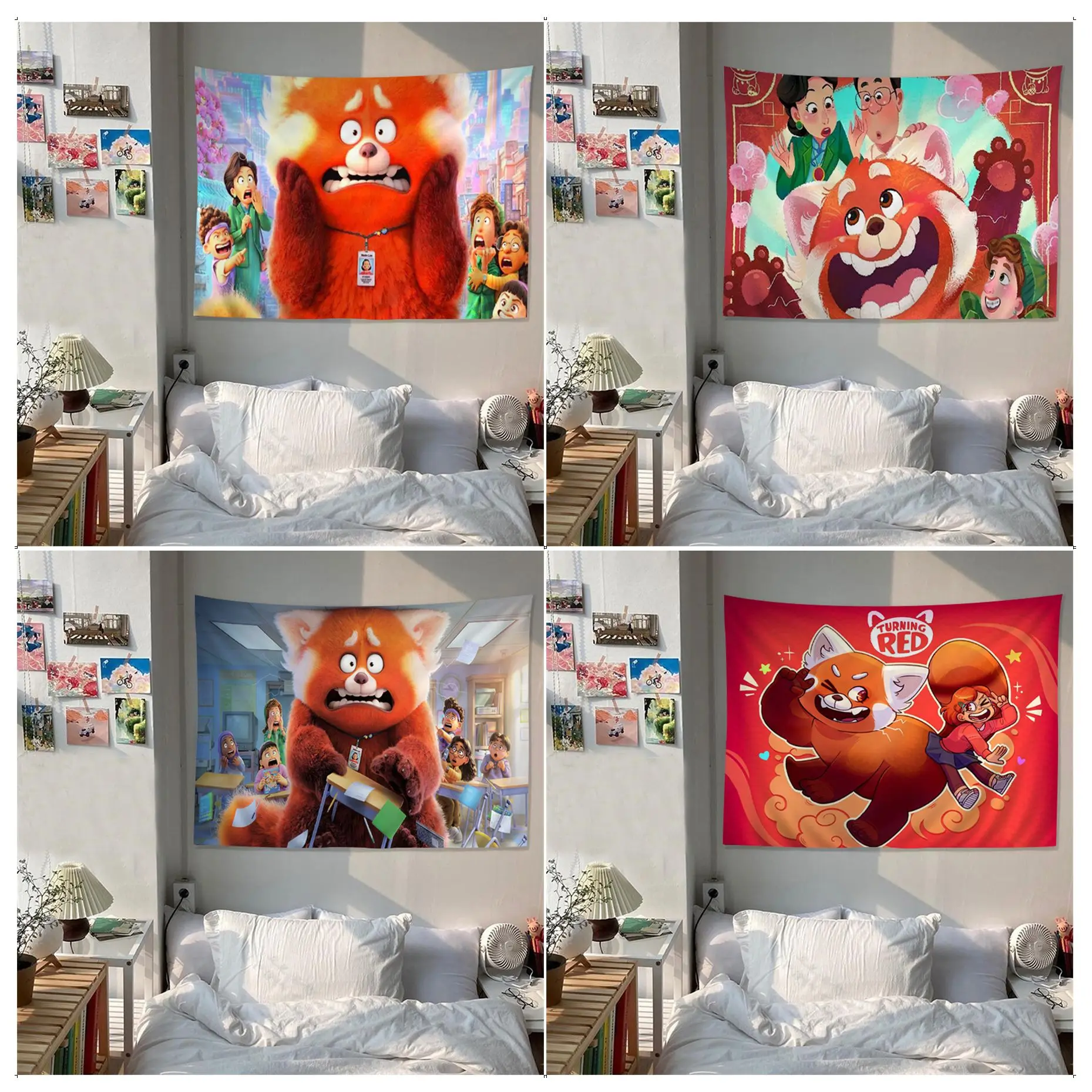 Милый гобелен на стену в виде панды из мультфильма поворачивающаяся красная