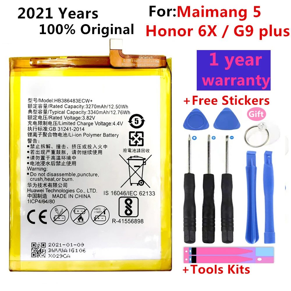 

HB386483ECW For Huawei Honor 6X G9 plus Maimang 5 3340mAh Replacement Phone Batteria Akku Fast Ship