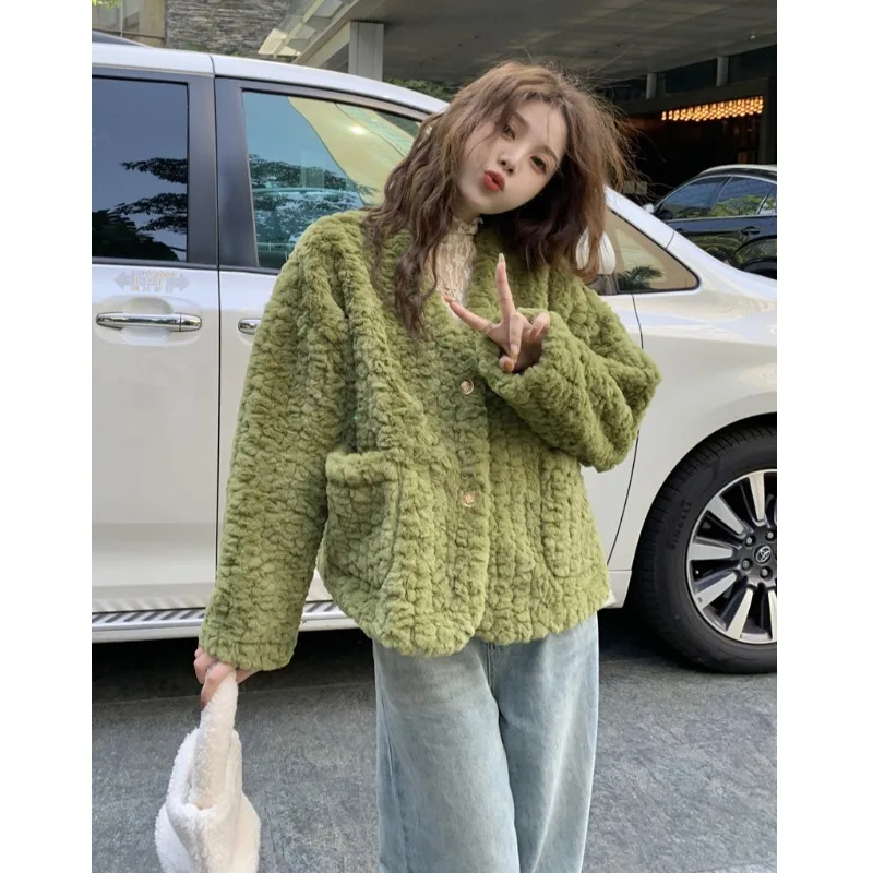 

Korean Style Autumn Winter Warm Parkas Women Loose Soft Vintage Simple Buttons Elegant Long Sleeve Students Streetwear Leisure