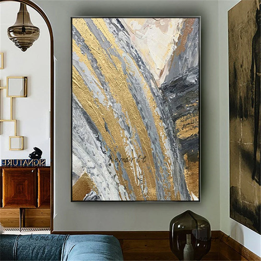 

Винтажная живопись ручной работы, абстрактная живопись, Декор, настенные Масляные картины на холсте, золотые линии, настенная роспись, наст...