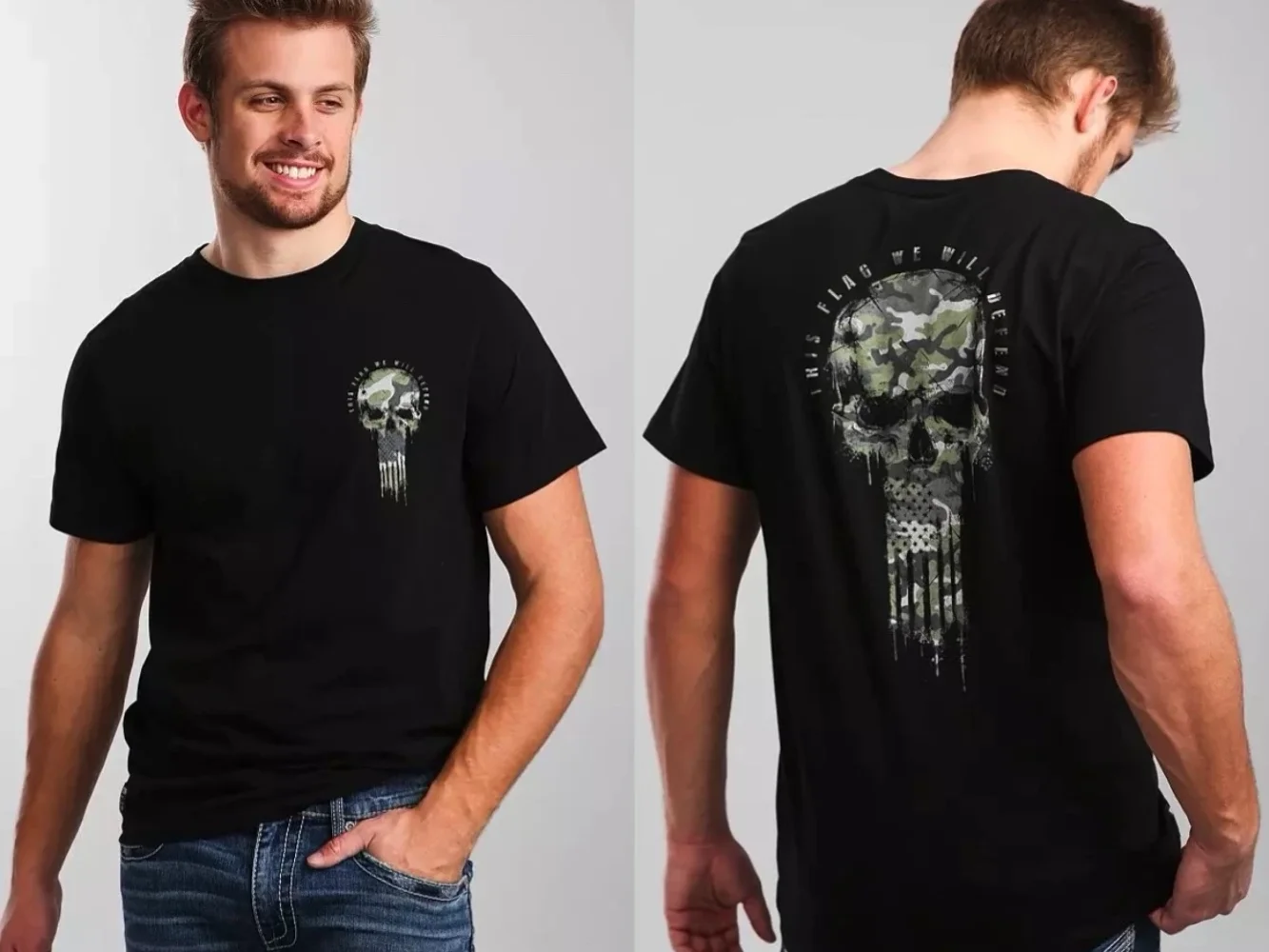 

USA Flag Military Grunt Camouflage Skull Printed Premium T-Shirt. High-quality Cotton Short Sleeve O-Neck Mens T Shirt New S-3XL