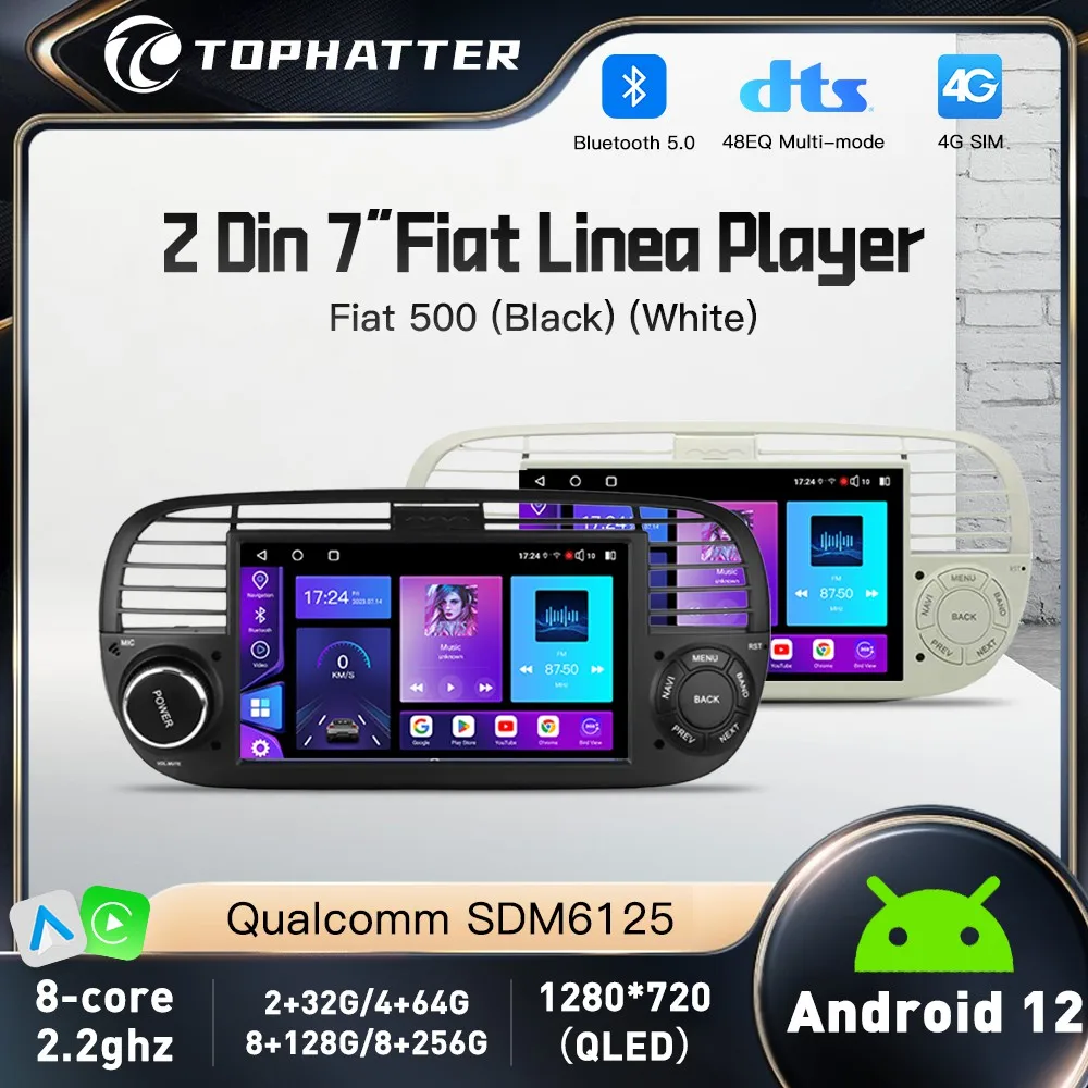 

TOPHATTER FOR FIAT 500 Player Android 12 Quad Core Car Dvd Radio GPS DPS WIFI media