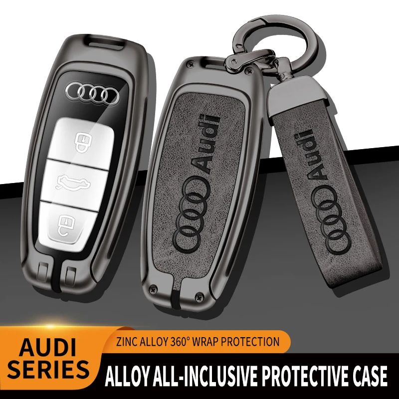 

2023 New Zinc Alloy Leather+TPU Car Key Case Bag For Audi A6 A3 A7 A8L D5 C8 Q4 E-tron Q7 Q8 S6 S7 S8 RS 6 RS 7 Accessories