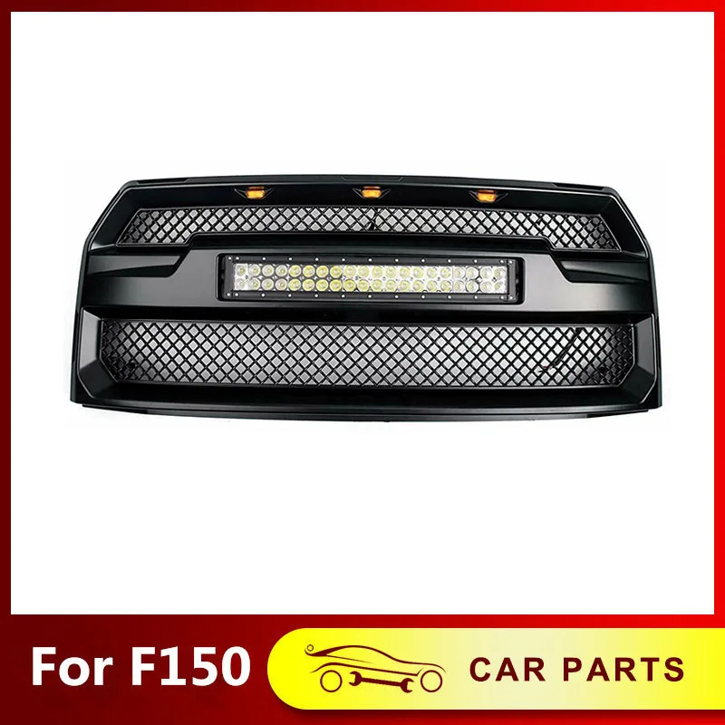 Front Bumper Upper Grills Radiator Grille Wiht LED Light Bar Fit For Ford F150 2015 2016 2017 Modified Racing Grill For F-150