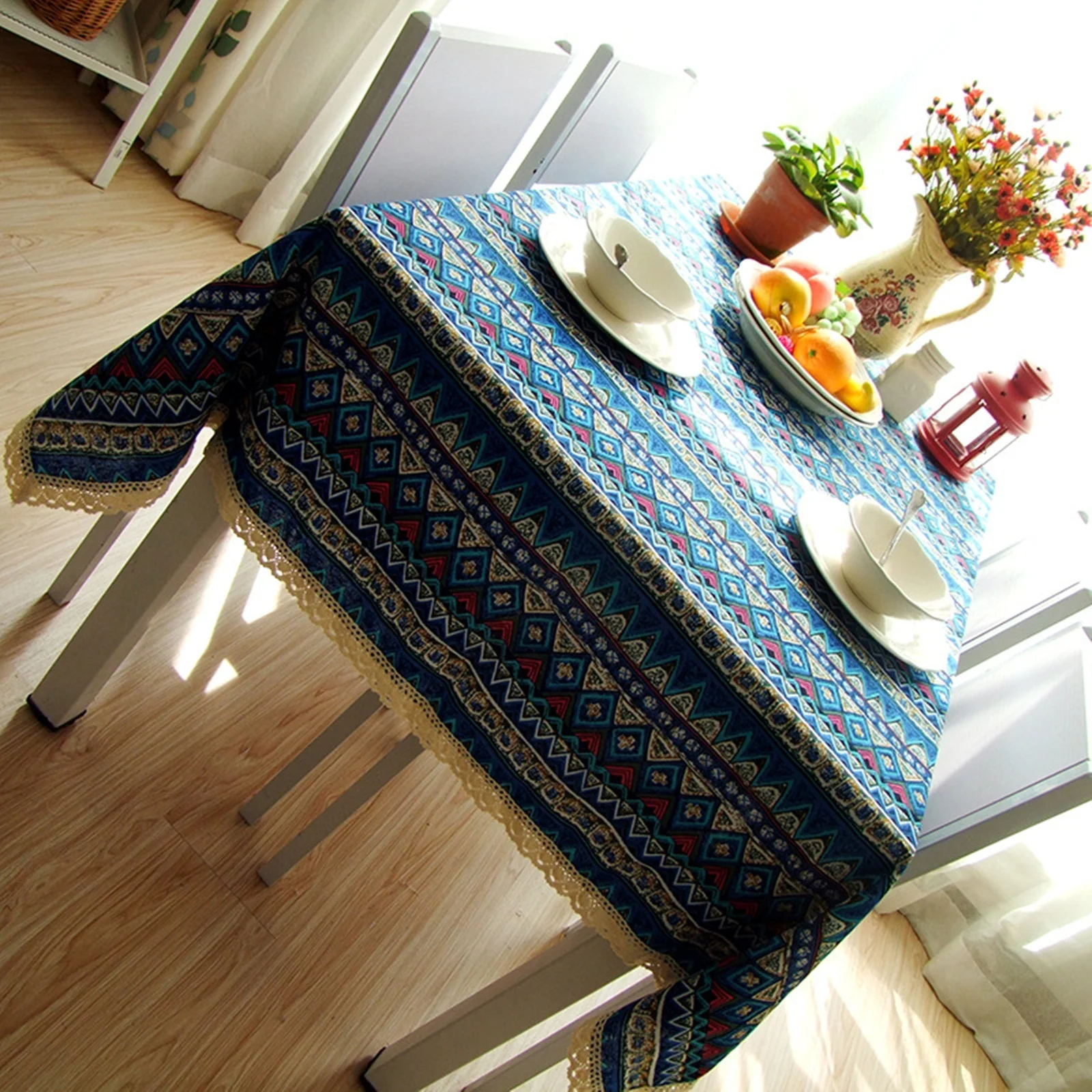 

Cotton Tablecloths, Waterproof Table Covers Mediterranean Blue Dining Table Coffee Table Deco