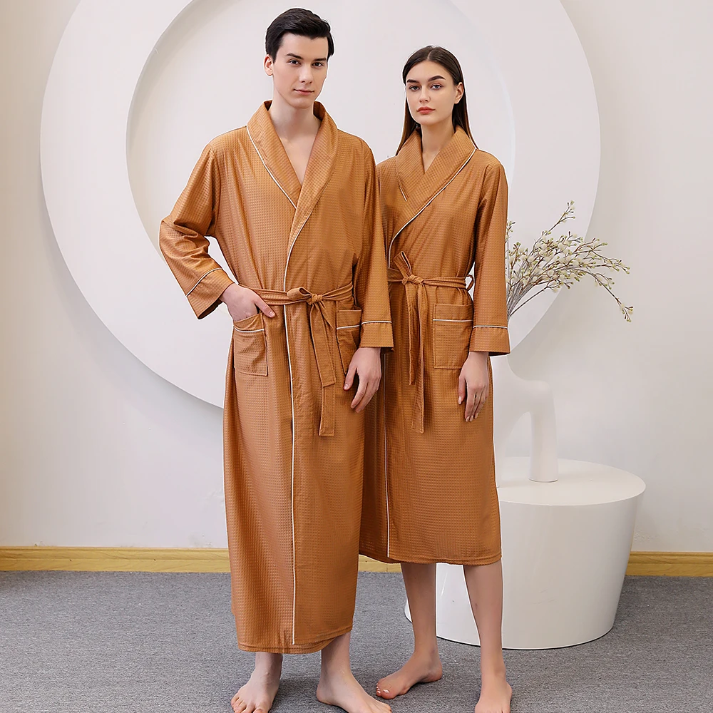 Spring Summer Dresses Robe for Women Solid Waffle Hygroscopic Breathable Bathrobe Female Plus Size 5XL albornoces vetement femme